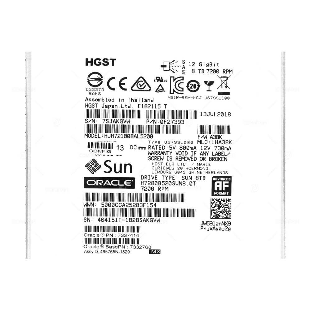 HUH721008AL5200  WD HDD 8TB 7.2K SAS 12G 3.5" LFF